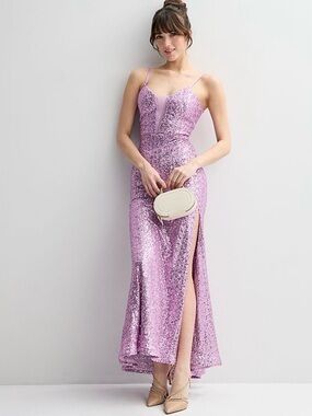 Lavender Sequin Maxi Dress with Thigh Slit